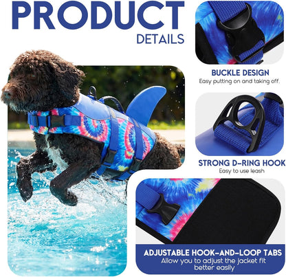 Dog Life Jacket - Pet Safety Vest for Swimming & Boating, Shark Life Jacket with Floatation, Dog Lifesavers Swimsuits for Small Medium Large Dogs (Blue Bandhnu, XS)
